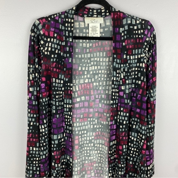 ZOE Grey Purple Longline Open Cardigan Medium - Picture 3 of 9